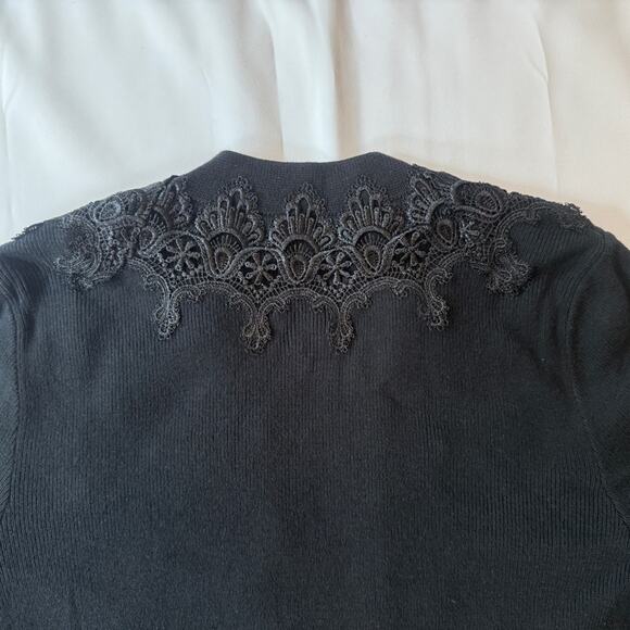 Vintage Chico’s Black Velvet Appliqué Beaded Knit Sweater Jacket Size 2 - Picture 11 of 14